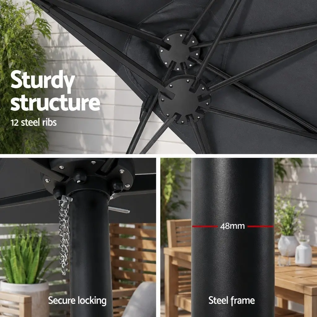Outdoor Umbrella Centre Post Dodecagon Canopy 4.57m Charcoal
