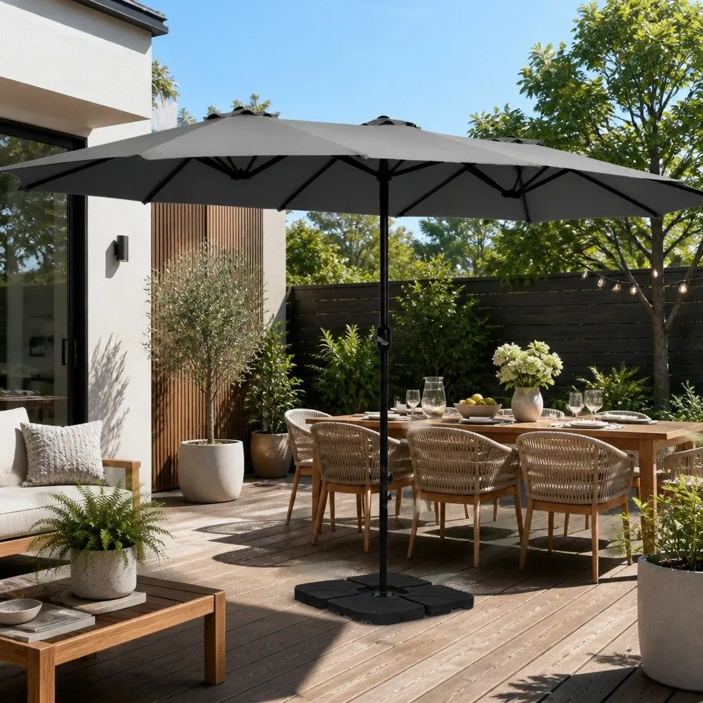 Outdoor Umbrella Centre Post Dodecagon Canopy 4.57m Charcoal