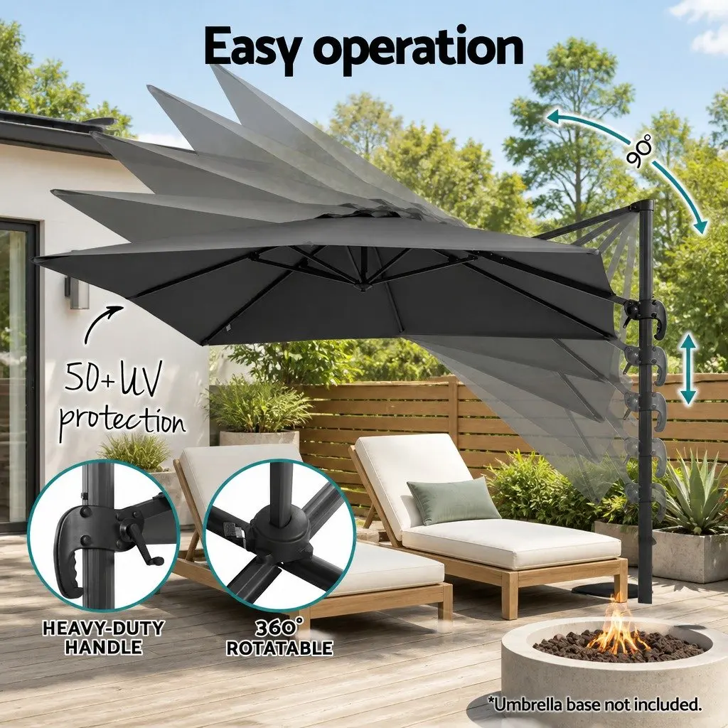 Outdoor Umbrella 3m Rotatable Side Post Charcoal UV50+ Polyester Canopy Aluminium Frame