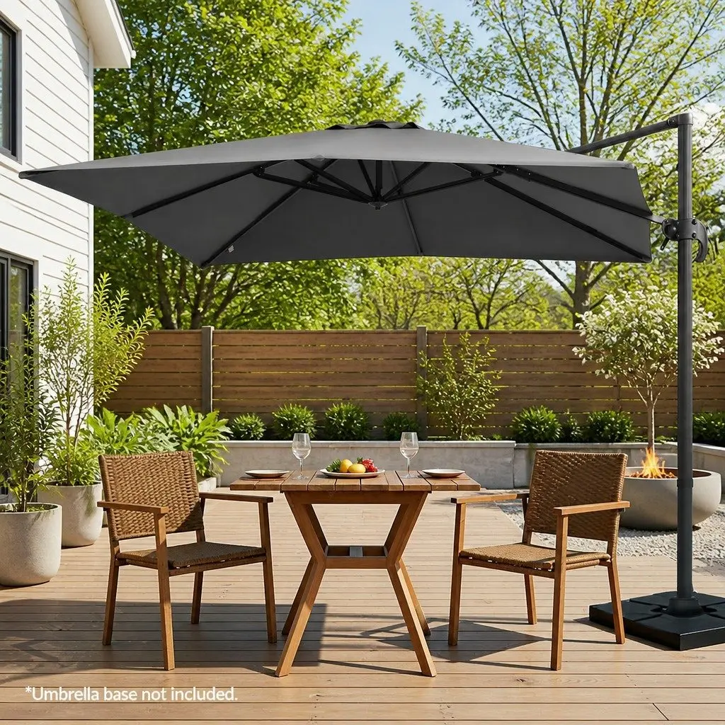 Outdoor Umbrella 3m Rotatable Side Post Charcoal UV50+ Polyester Canopy Aluminium Frame