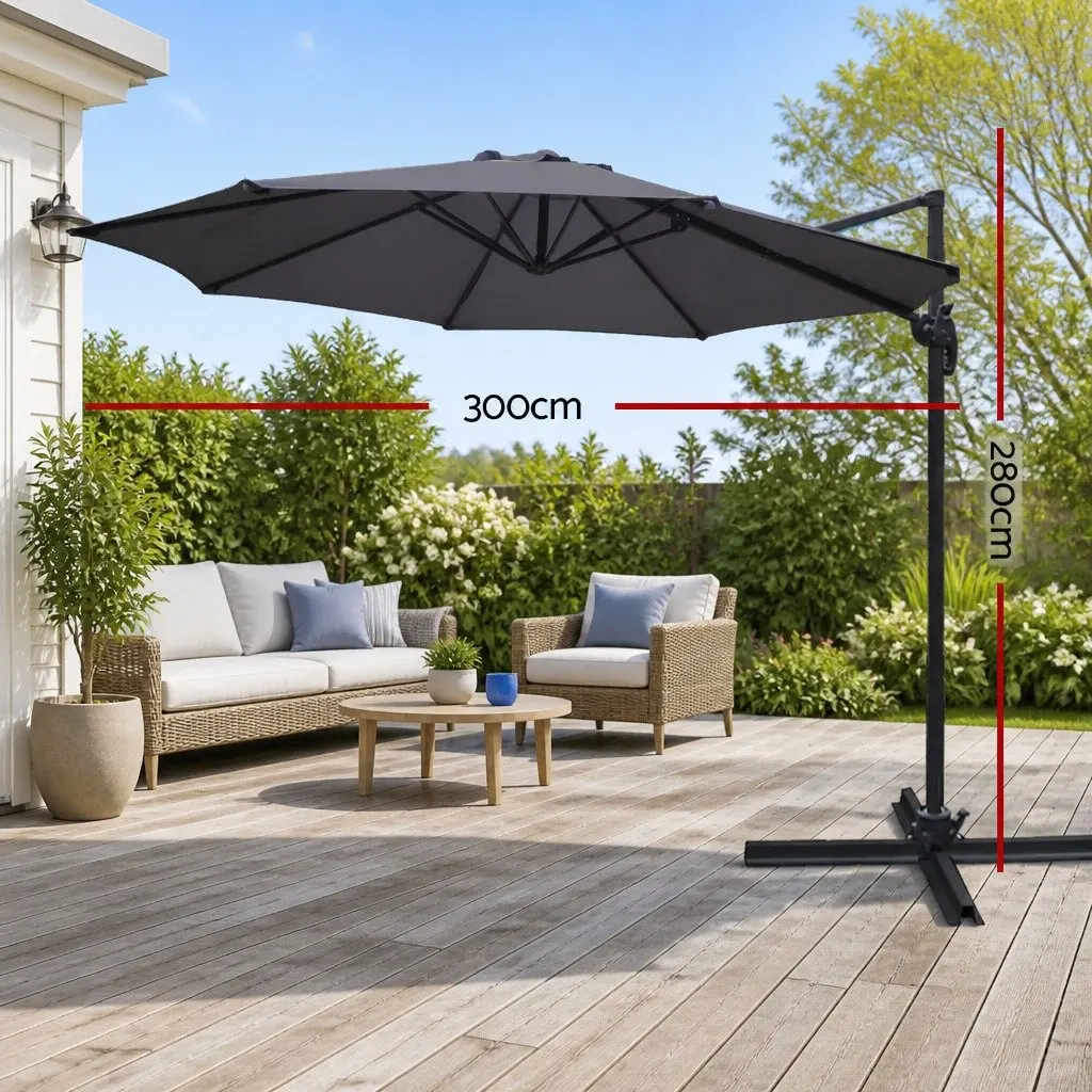 3m Outdoor Cantilever Umbrella 360 Degree Rotating Side Post Beach Garden Shade