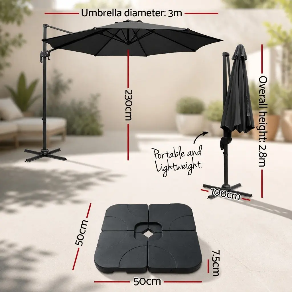 Outdoor Umbrella Side Post 3m Octagonal Canopy 360 Rotatable