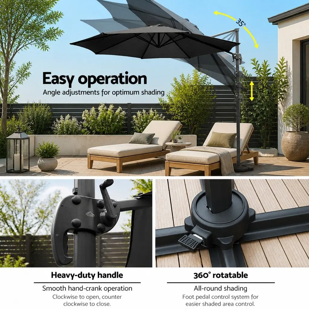 Outdoor Umbrella Side Post 3m Octagonal Canopy 360 Rotatable