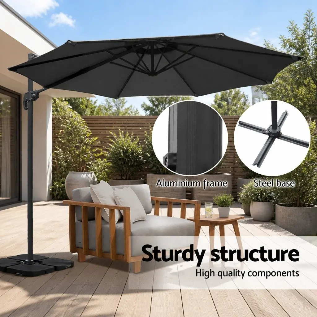 Outdoor Umbrella Side Post 3m Octagonal Canopy 360 Rotatable