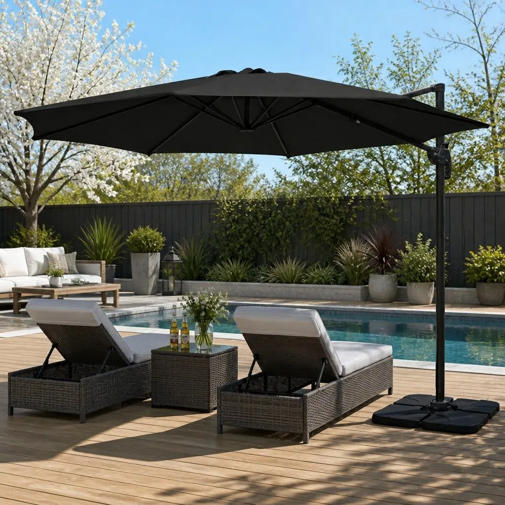 Outdoor Umbrella Side Post 3m Octagonal Canopy 360 Rotatable