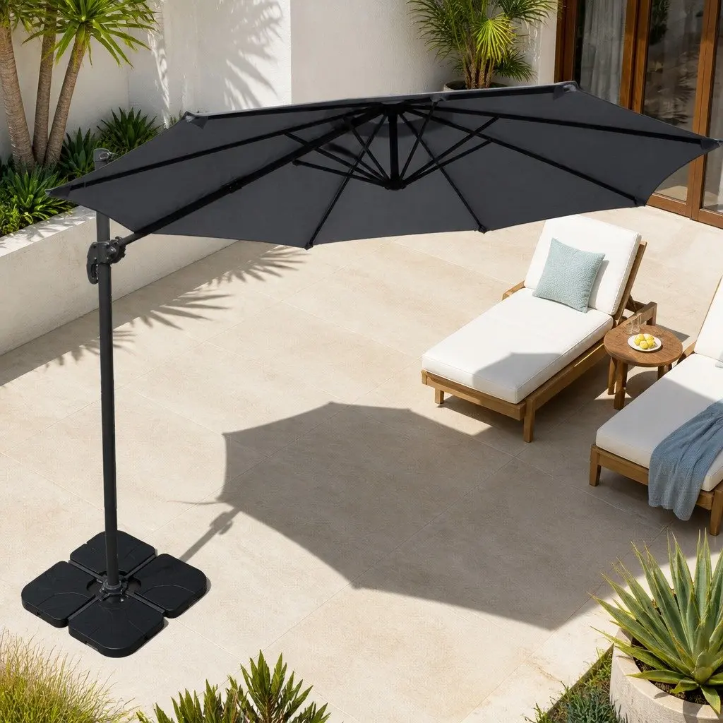 3m Outdoor Cantilever Umbrella UV50+ Protection Octagonal Canopy 360 Degree Rotation