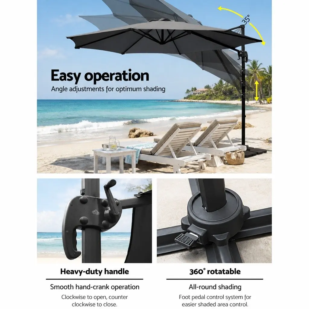 3m Outdoor Cantilever Umbrella UV50+ Protection Octagonal Canopy 360 Degree Rotation