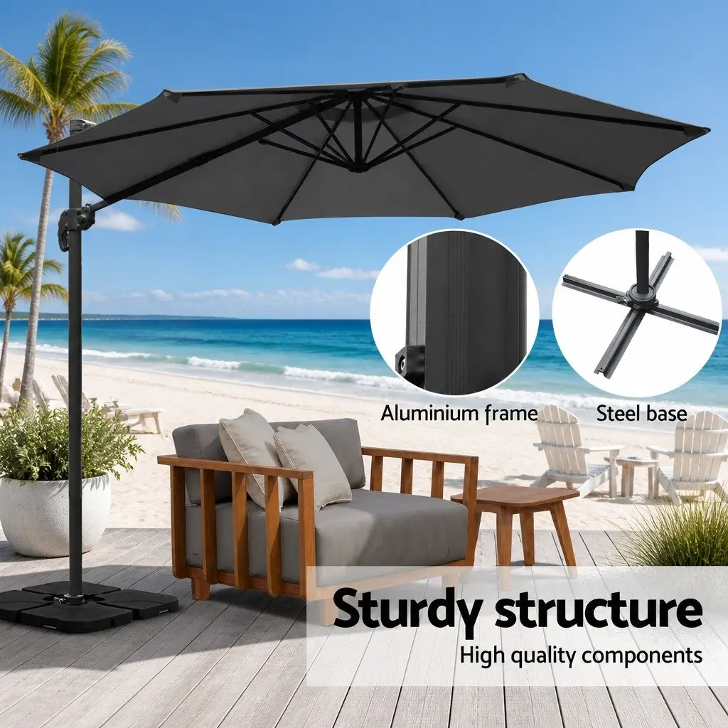 3m Outdoor Cantilever Umbrella UV50+ Protection Octagonal Canopy 360 Degree Rotation