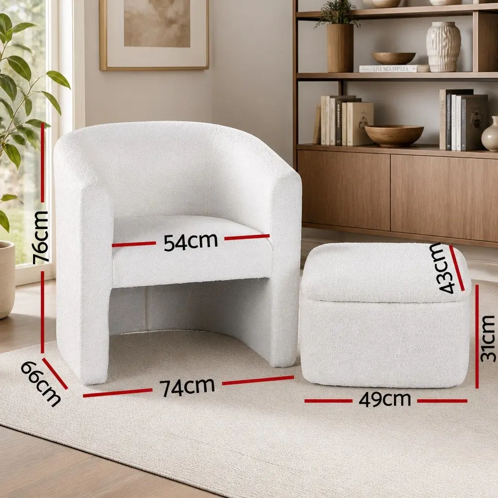 Armchair Accent Chair with Ottoman Storage Footrest Soft Upholstered White