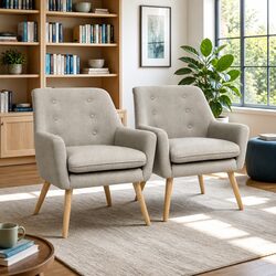 Two Beige Upholstered Armchairs - Ideal for Your Home