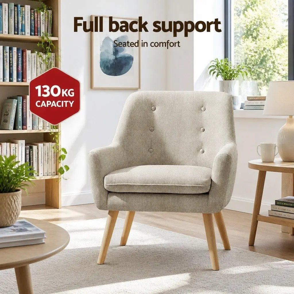 Armchair Lounge Chair Accent Tub Chair Beige Upholstered Seating Furniture Set