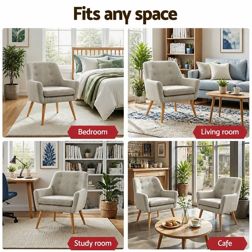 Armchair Lounge Chair Accent Tub Chair Beige Upholstered Seating Furniture Set