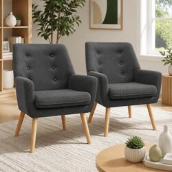 Armchair Lounge Chair Accent Tub Chair Charcoal Upholstered Faux Linen Fabric