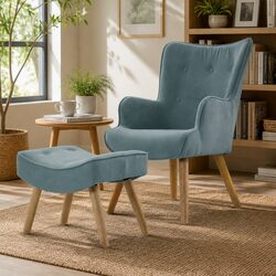 Your New Favorite Armchair and Ottoman in Blue Velvet
