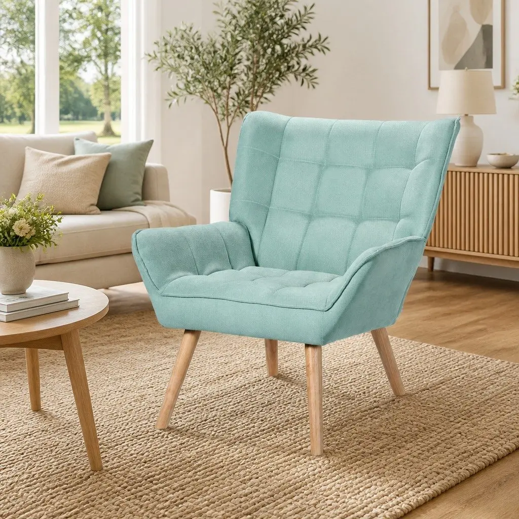 Armchair Lounge Chair Accent Sofa Seat Modern Design Faux Linen Blue Furniture