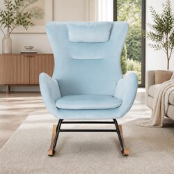 Rocking Chair Armchair Velvet Upholstery Padded Cushion Headrest Pillow Green