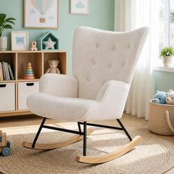 Rocking Armchair Nursing Chair Boucle Upholstery White Accent Seat