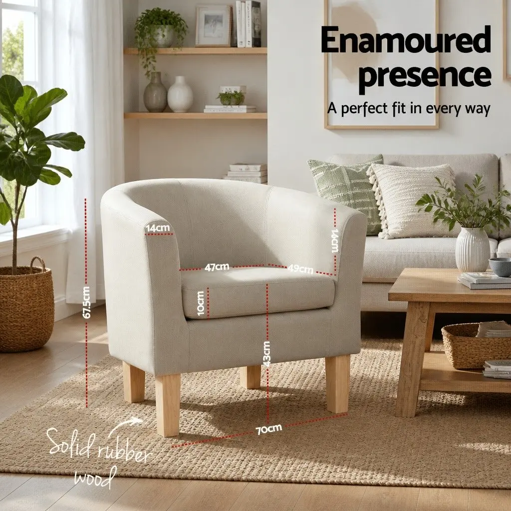 Armchair Beige Upholstered Faux Linen Fabric Full Size Seating Foam
