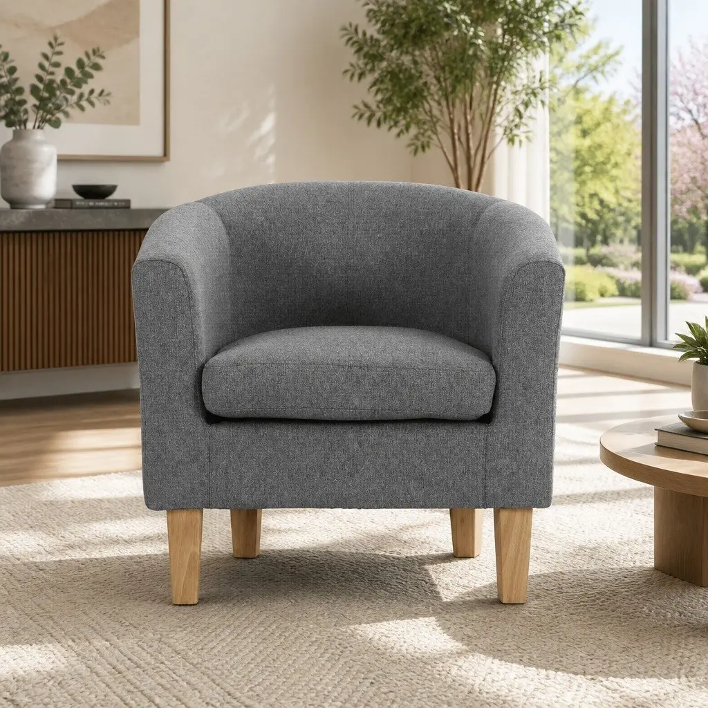 Grey Armchair Tub Chair Contoured Backrest Extra Thick Foam Padding Modern Lounge