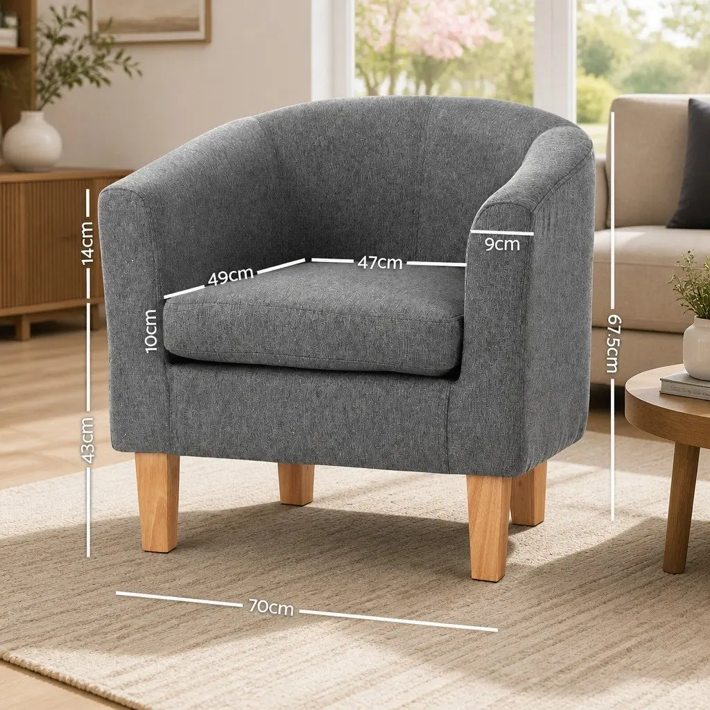 Grey Armchair Tub Chair Contoured Backrest Extra Thick Foam Padding Modern Lounge