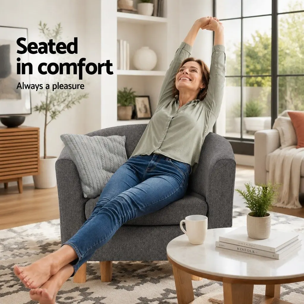 Grey Armchair Tub Chair Contoured Backrest Extra Thick Foam Padding Modern Lounge