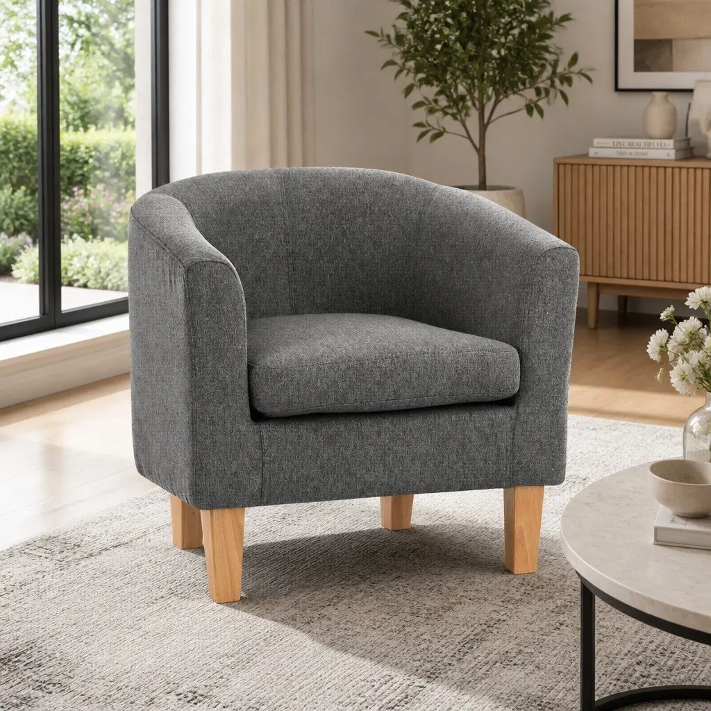 Grey Armchair Tub Chair Contoured Backrest Extra Thick Foam Padding Modern Lounge
