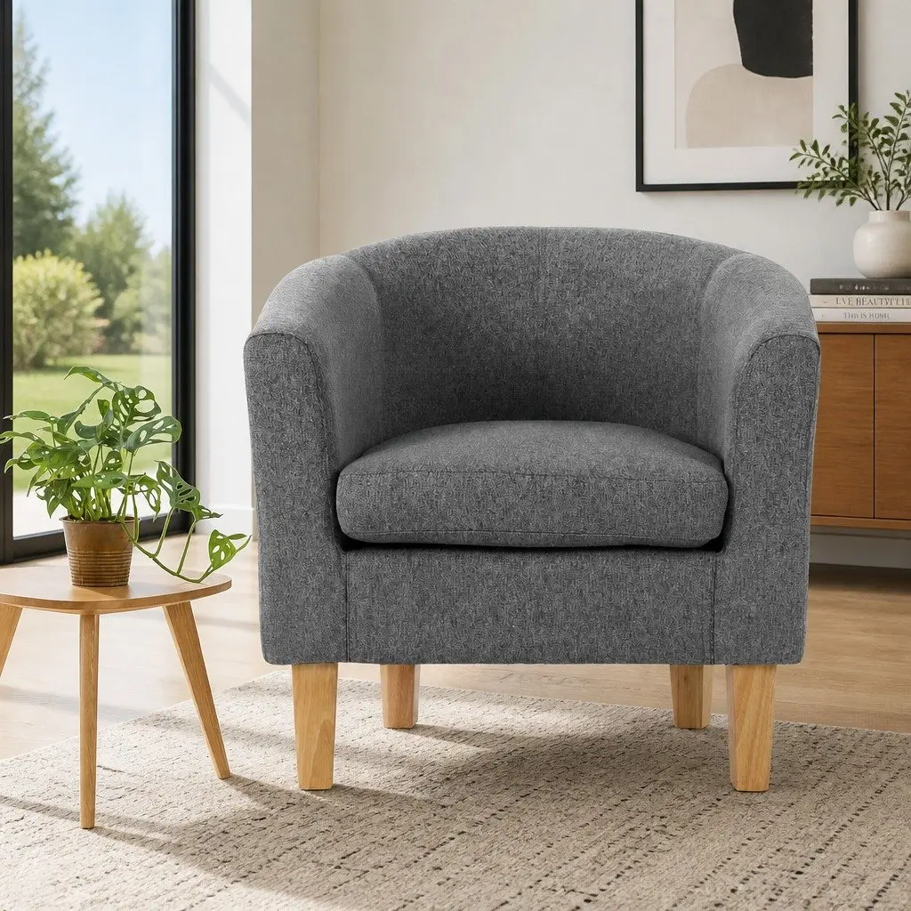 Grey Armchair Tub Chair Contoured Backrest Extra Thick Foam Padding Modern Lounge