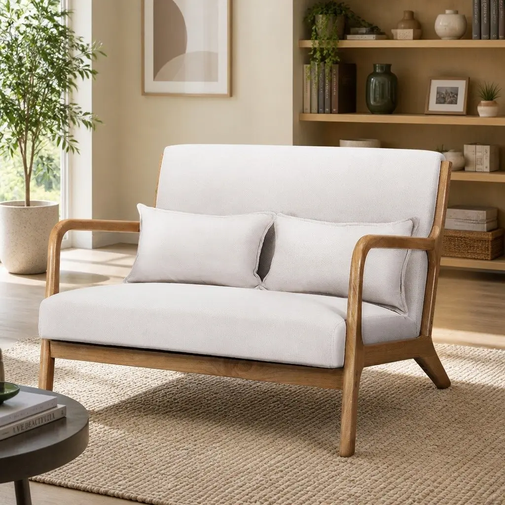 Armchair Modern Scandinavian Style Beige Upholstered Cushioned Seat 102cm W x 76.5cm D x 72.5cm H