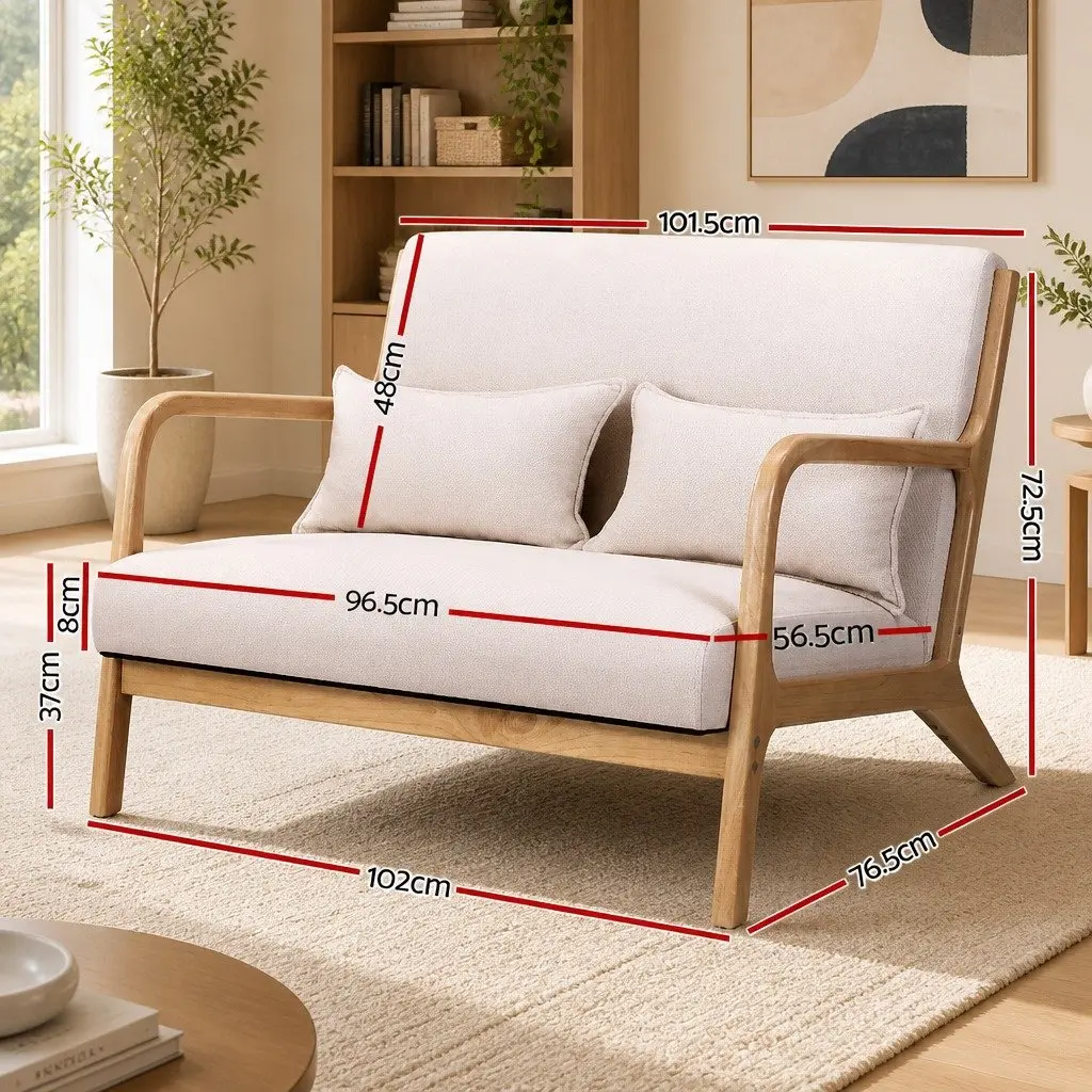 Armchair Modern Scandinavian Style Beige Upholstered Cushioned Seat 102cm W x 76.5cm D x 72.5cm H
