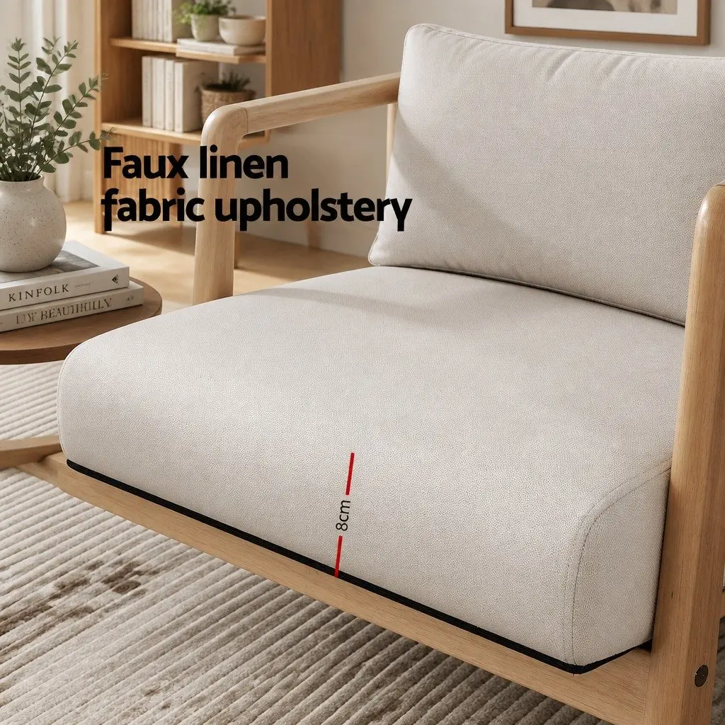 Armchair Modern Scandinavian Style Beige Upholstered Cushioned Seat 102cm W x 76.5cm D x 72.5cm H