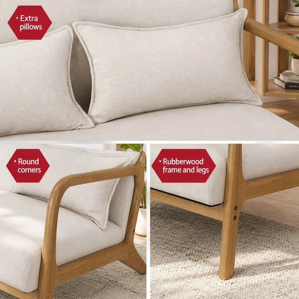 Armchair Modern Scandinavian Style Beige Upholstered Cushioned Seat 102cm W x 76.5cm D x 72.5cm H