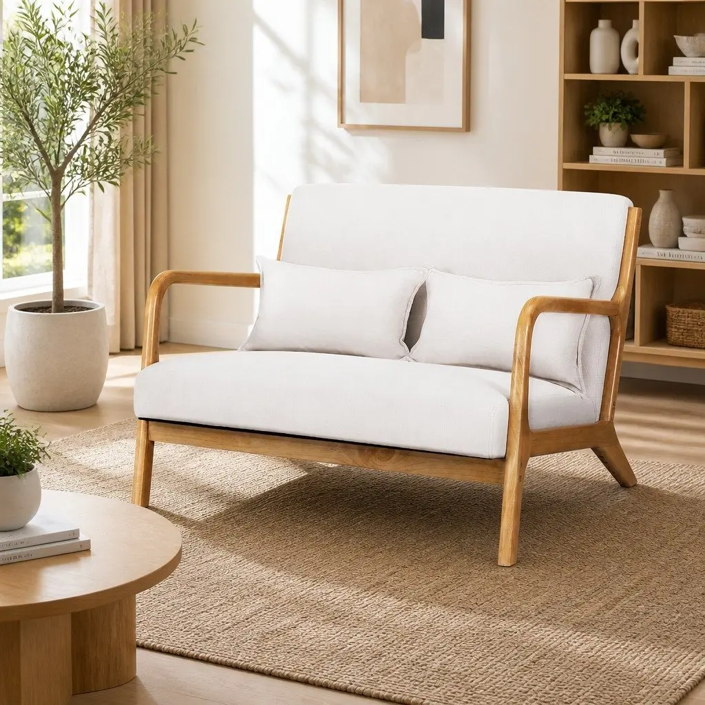 Armchair Modern Scandinavian Style Beige Upholstered Cushioned Seat 102cm W x 76.5cm D x 72.5cm H