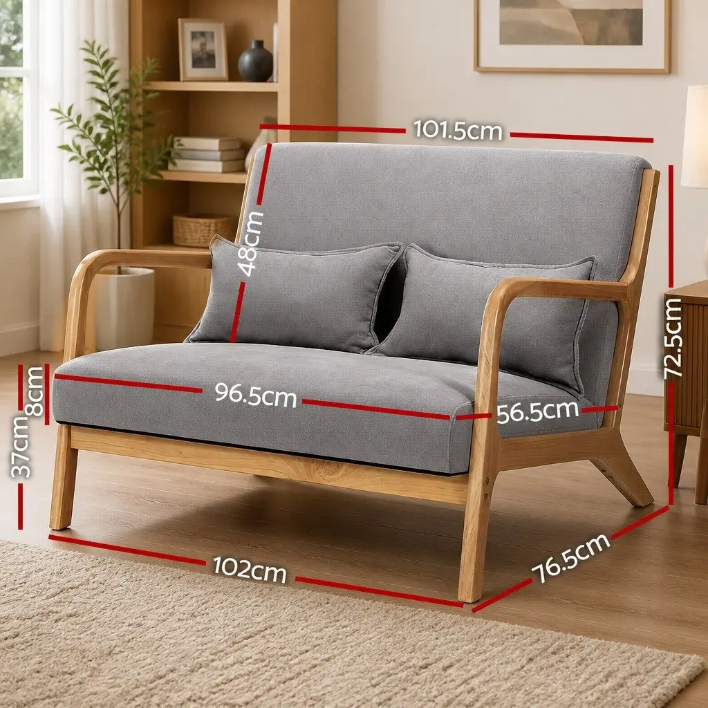 2-Seater Armchair Modern Sofa Light Grey Rubber Wood Frame