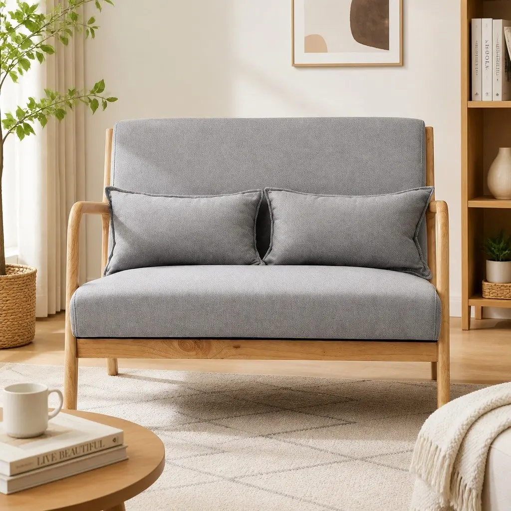 2-Seater Armchair Modern Sofa Light Grey Rubber Wood Frame