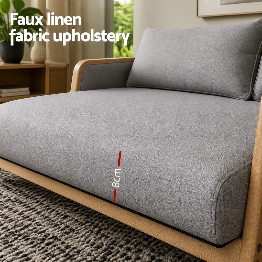 2-Seater Armchair Modern Sofa Light Grey Rubber Wood Frame