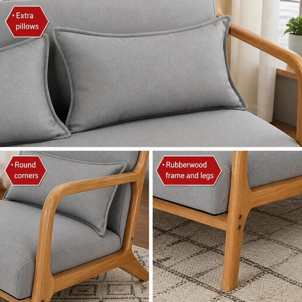 2-Seater Armchair Modern Sofa Light Grey Rubber Wood Frame