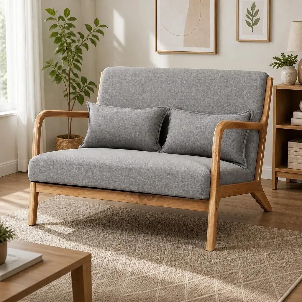 2-Seater Armchair Modern Sofa Light Grey Rubber Wood Frame