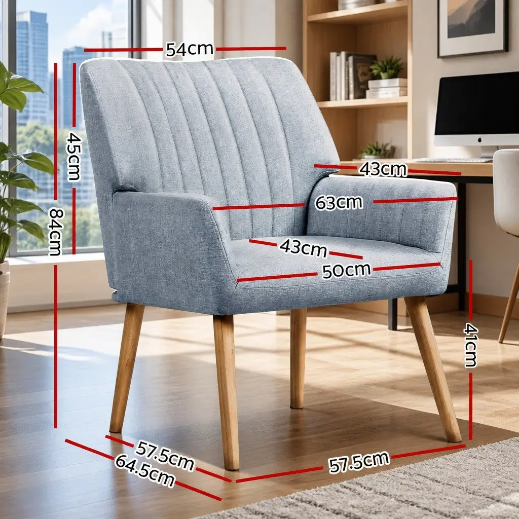2X Armchair Grey Faux Fabric Lounge Chair with Wood Legs Relaxation Seating