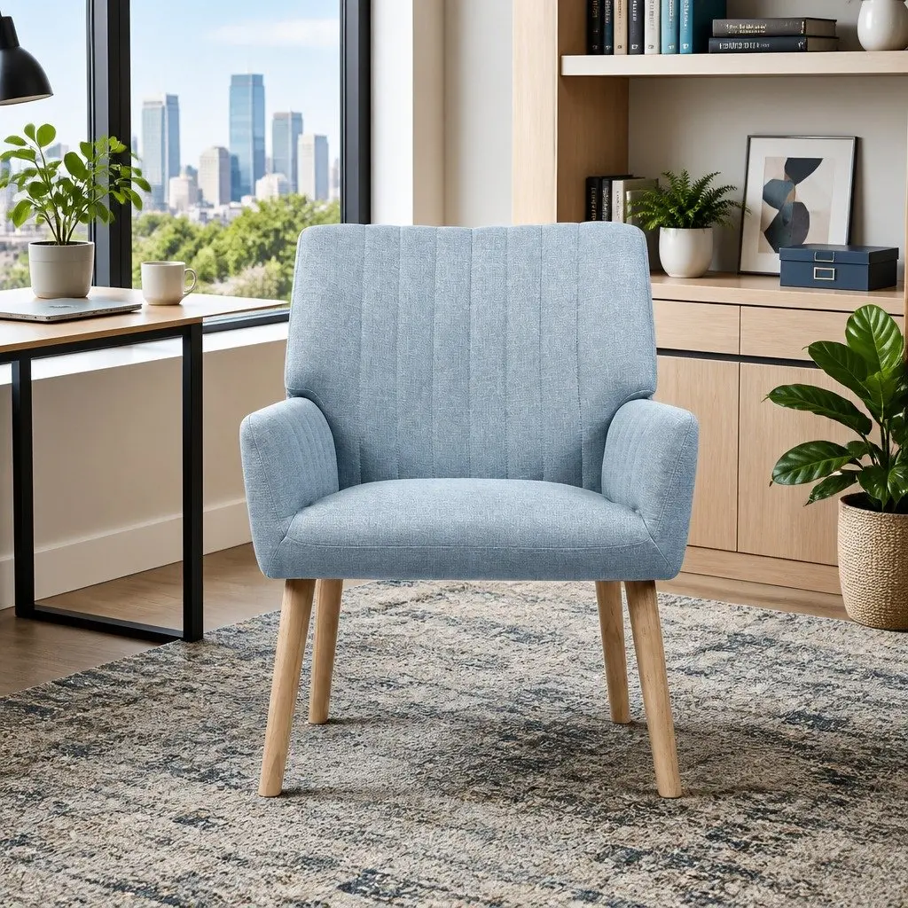 2X Armchair Grey Faux Fabric Lounge Chair with Wood Legs Relaxation Seating
