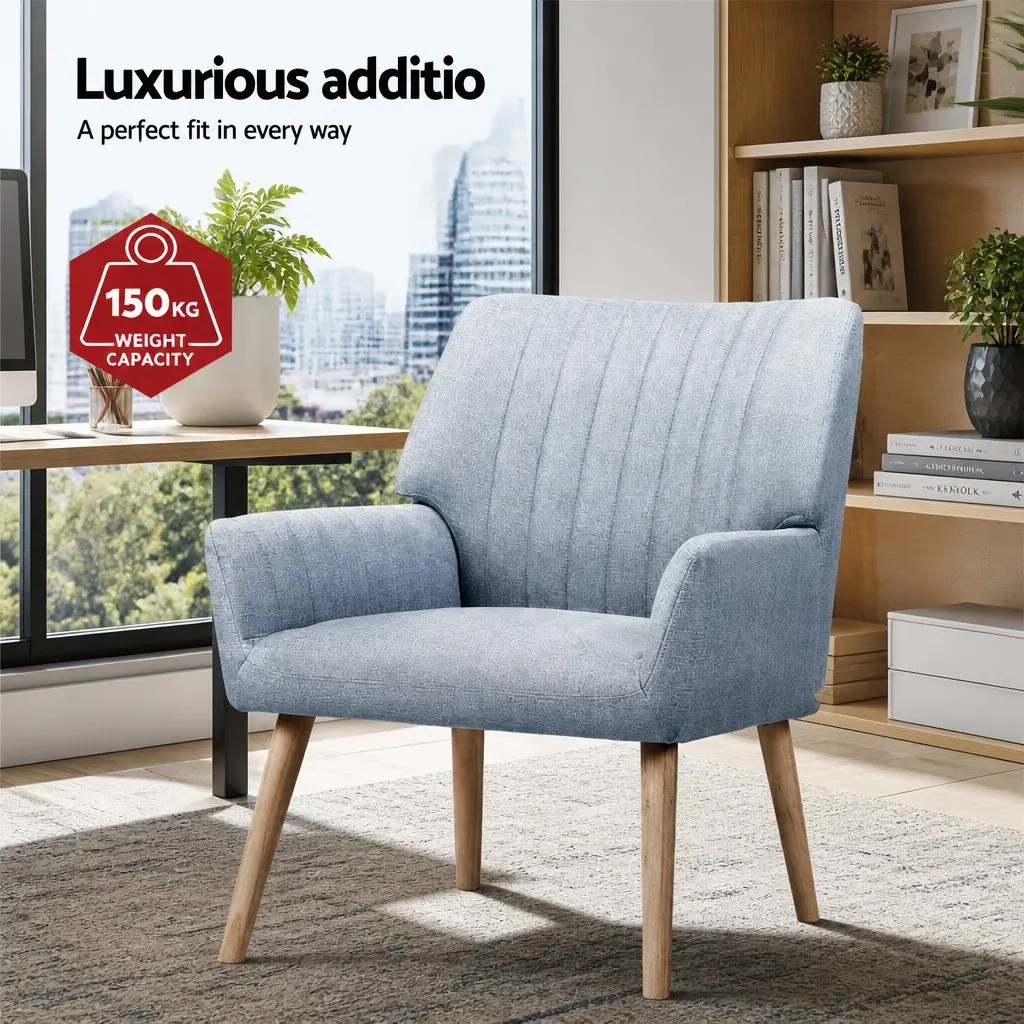2X Armchair Grey Faux Fabric Lounge Chair with Wood Legs Relaxation Seating