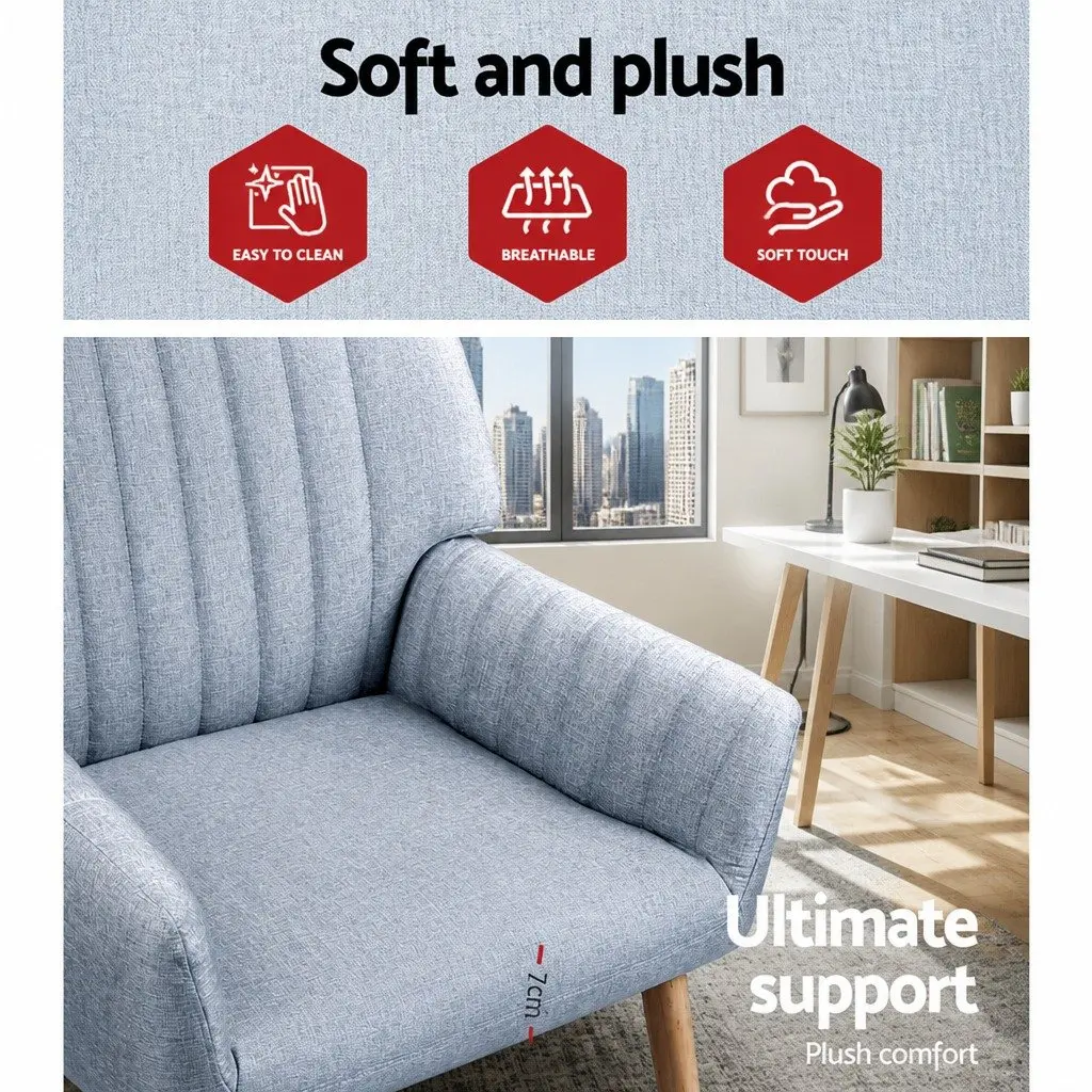 2X Armchair Grey Faux Fabric Lounge Chair with Wood Legs Relaxation Seating