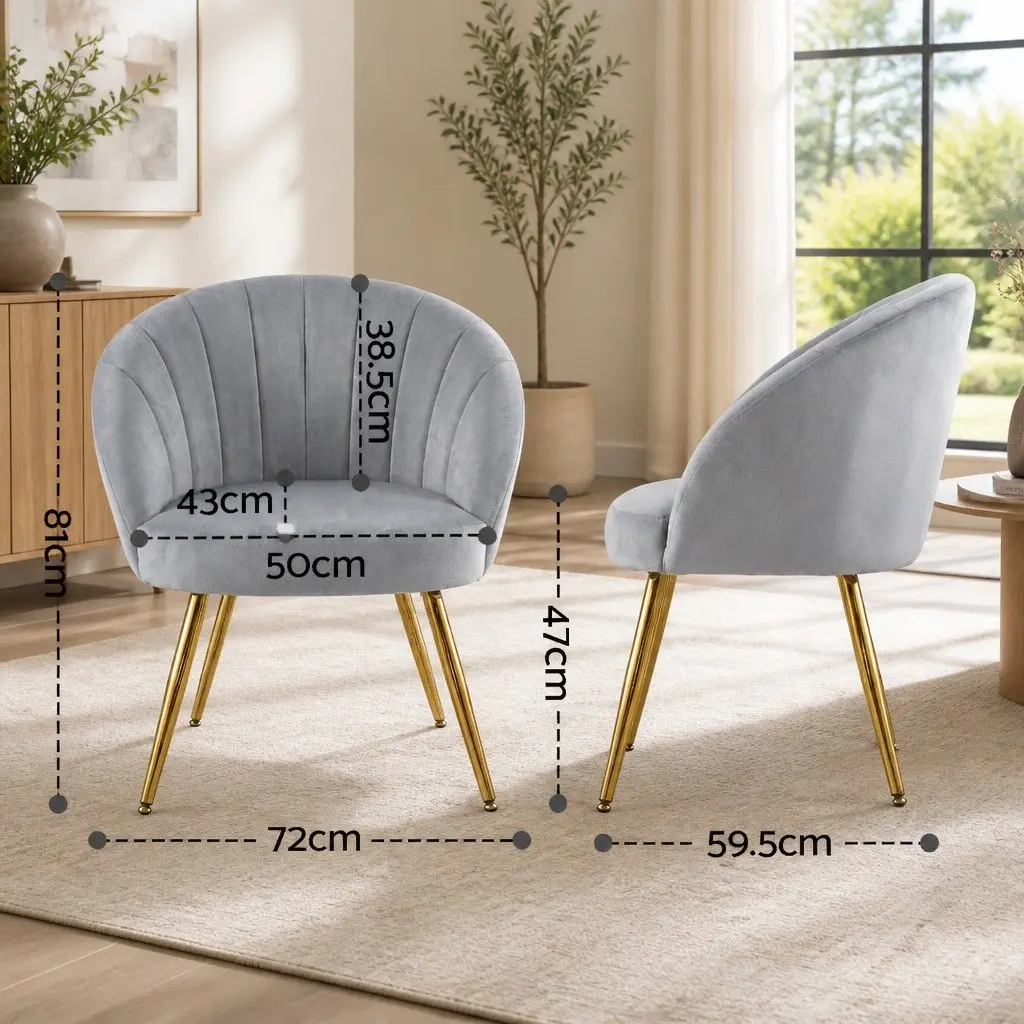 Grey Velvet Armchair Upholstered Accent Chair with Golden Legs