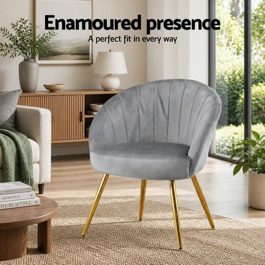 Grey Velvet Armchair Upholstered Accent Chair with Golden Legs