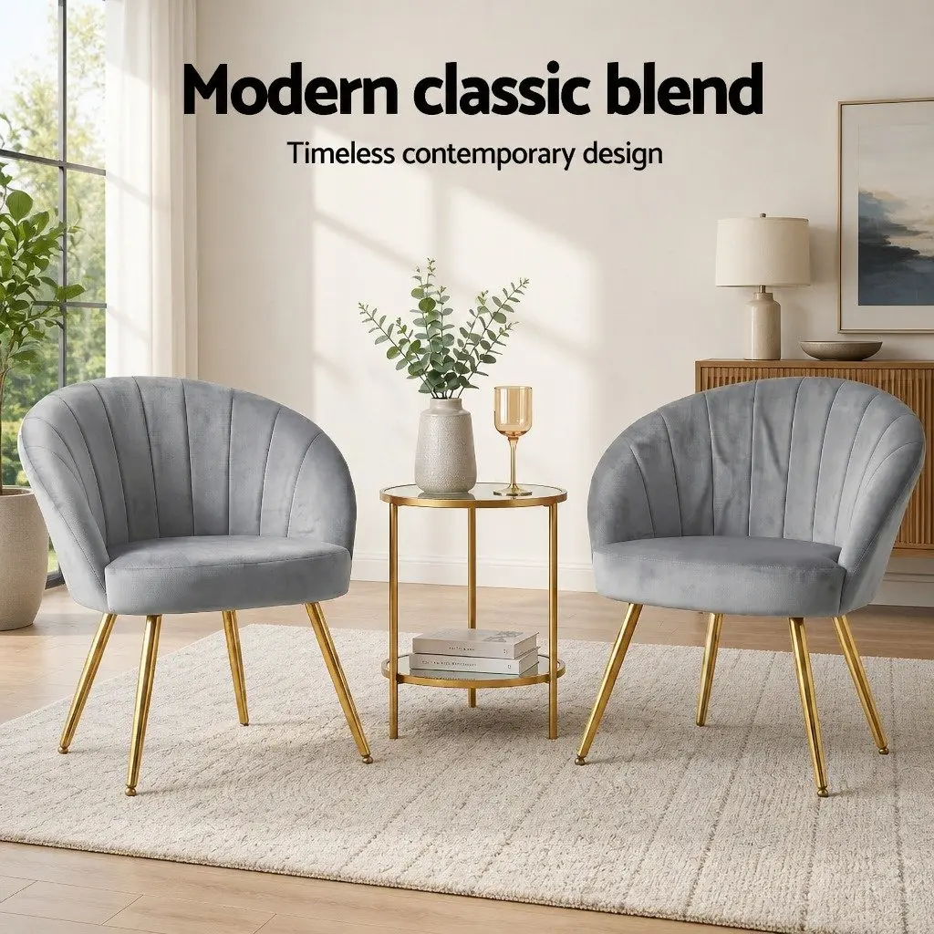 Grey Velvet Armchair Upholstered Accent Chair with Golden Legs