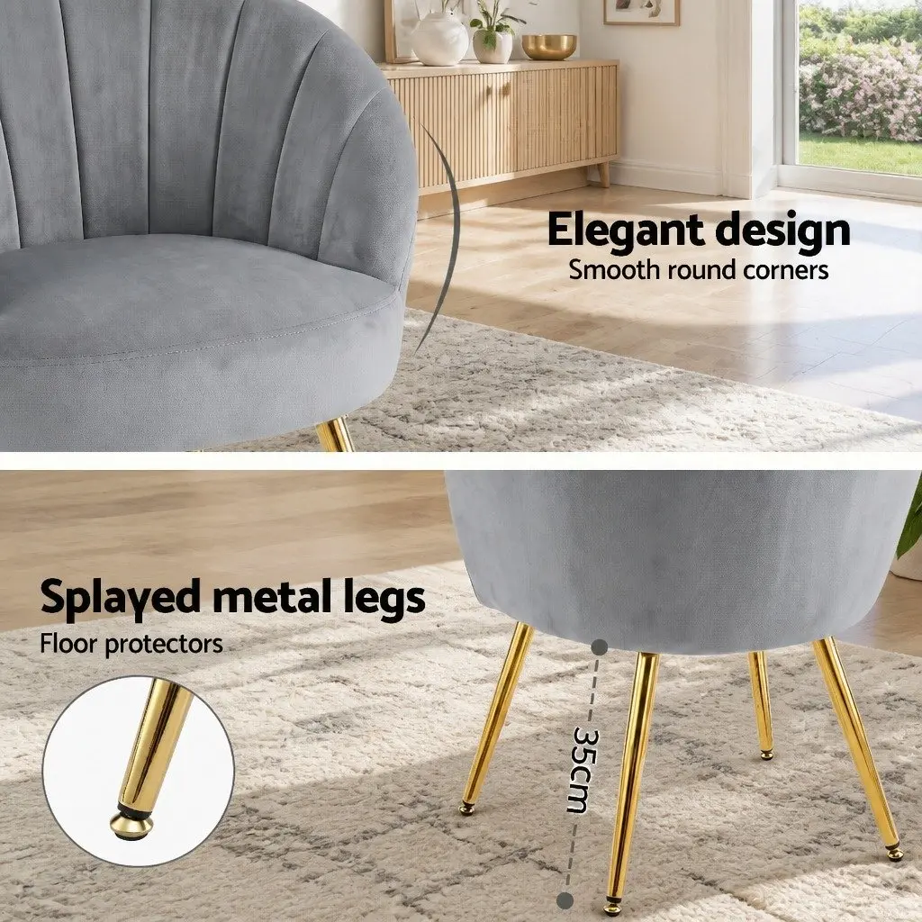 Grey Velvet Armchair Upholstered Accent Chair with Golden Legs
