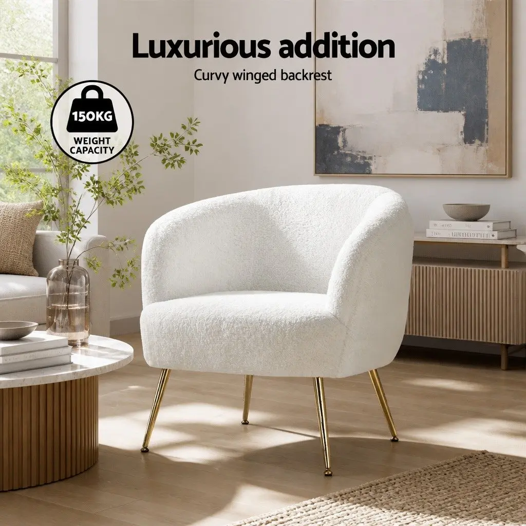 Armchair Lounge Chair Accent Sherpa Boucle White Relaxation Seat Winged Backrest
