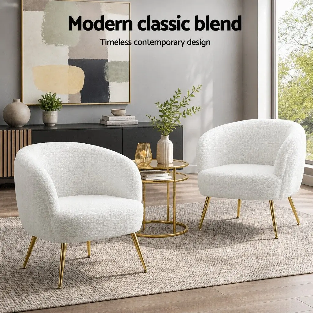 Armchair Lounge Chair Accent Sherpa Boucle White Relaxation Seat Winged Backrest