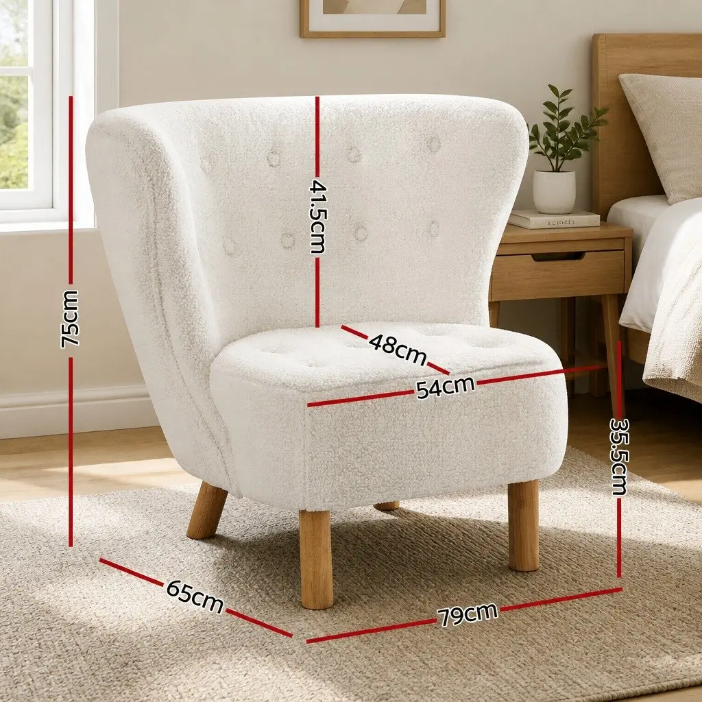 Armchair High-Back Curved Winged Backrest White Sherpa Fabric