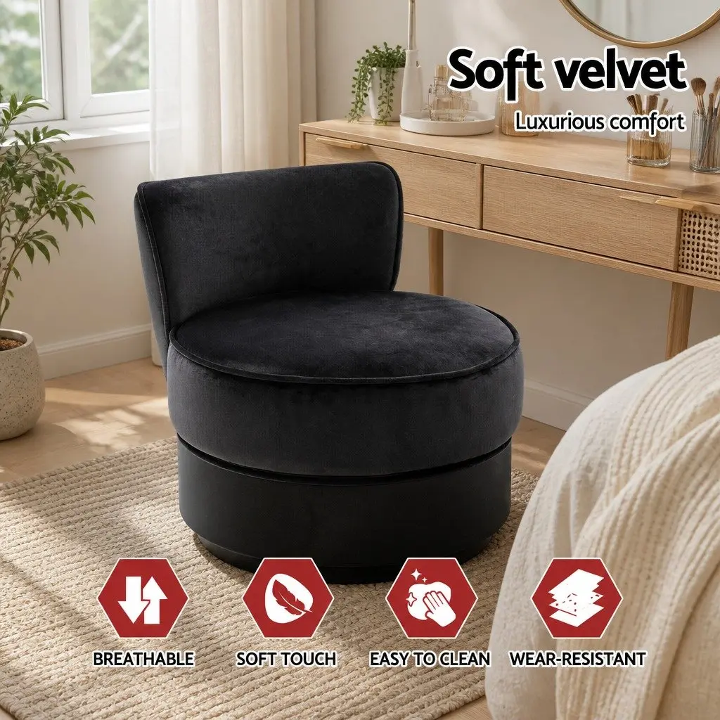 Vanity Stool Velvet Upholstered Black Button Tufted Backrest Padded Foam Seat