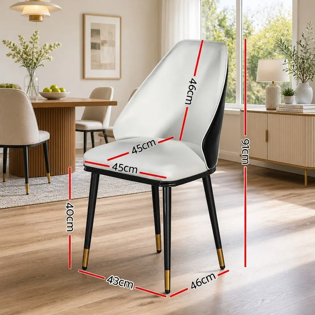 Dining Chairs Modern PU Leather Seat Set of 4 Ergonomic Contoured Backrest Beige and Black